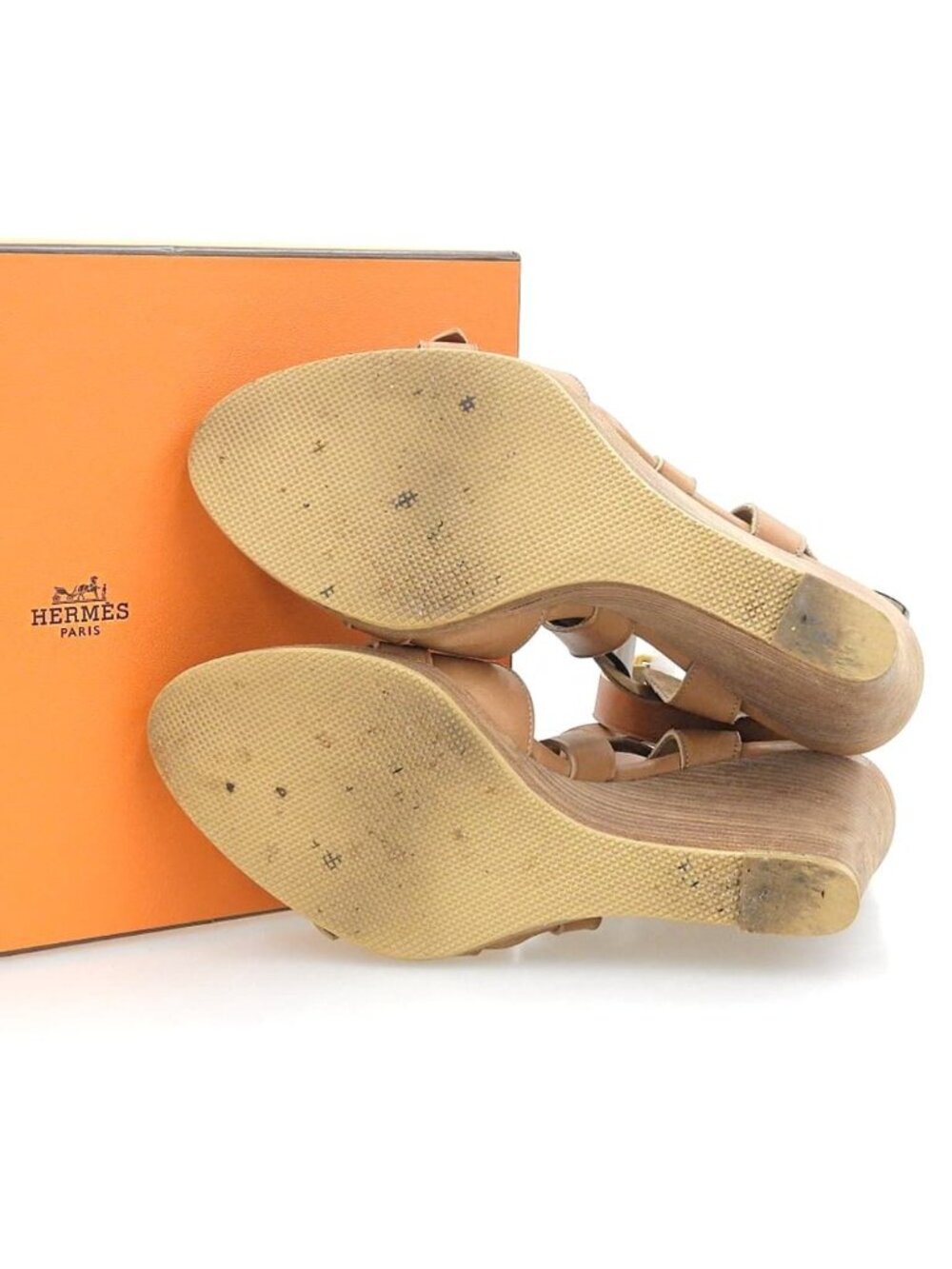 Hermes Wedge Sole Strap Leather Sandals Shoes Brown to - Picture 2 of 6